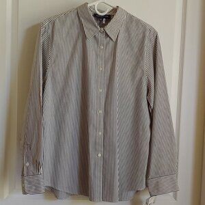 Jones New York Signature Black/ White stripes button up shirt, size XL